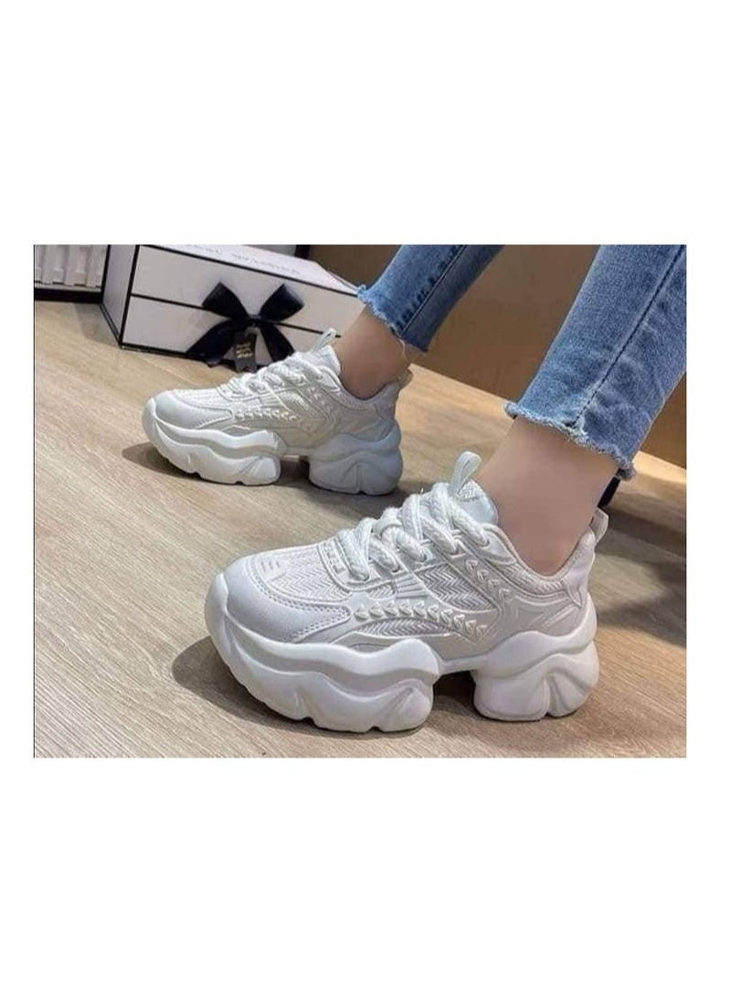 Women's white sneakers with a trendy and comfortable design for a stylish casual look. Women's white shoes with a comfortable thick sole for everyday wear. Women's white sneakers with a modern design and a high sole for comfort and stability in daily walking. Code 5000 - Image 2